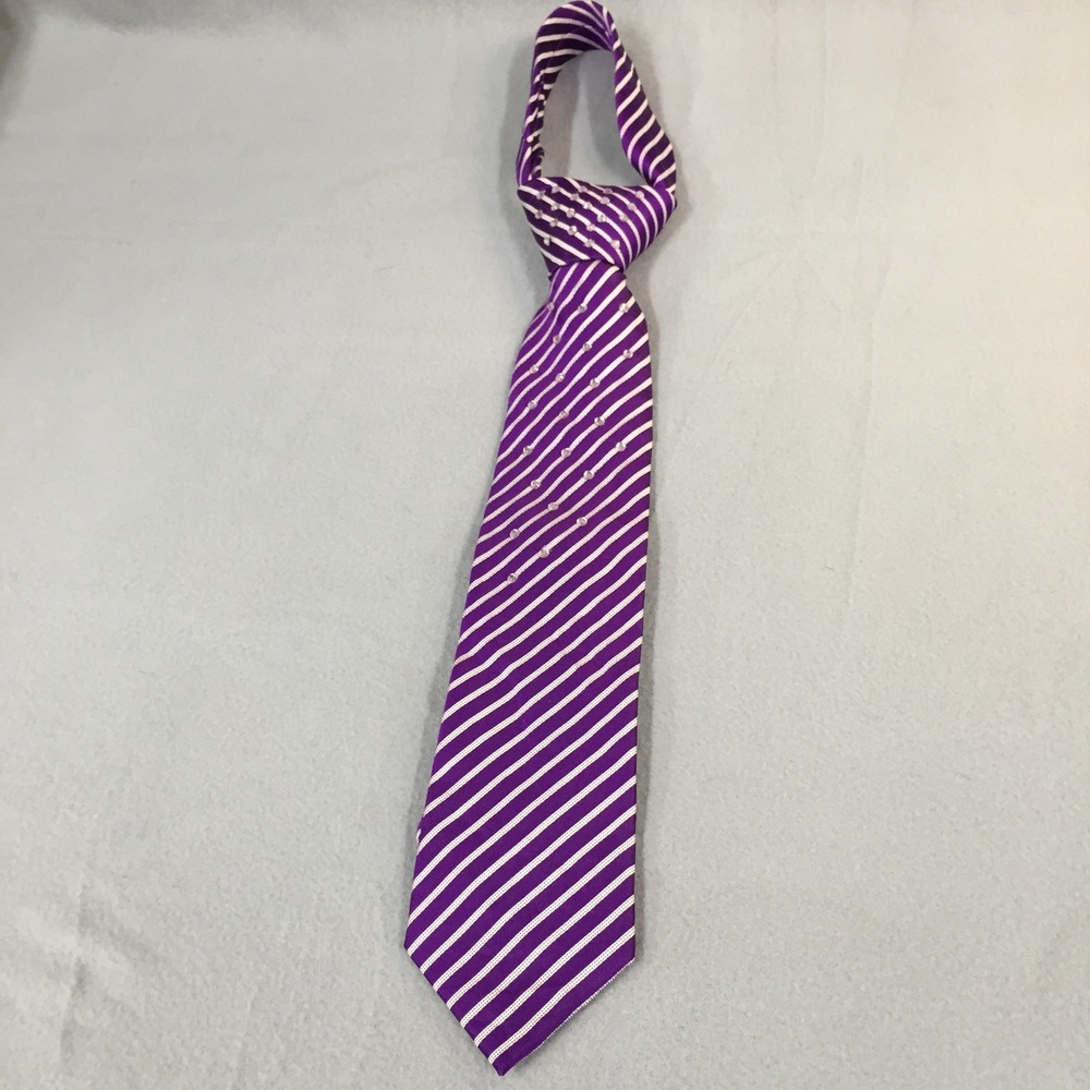 Donald J. Trump Signature Collection Purple Striped Silk Tie Crystal Embellished